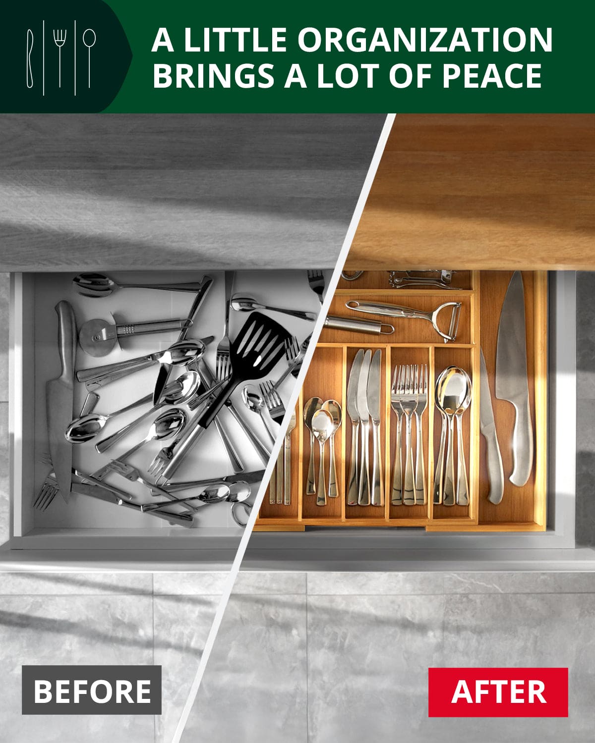 Silverware Drawer Organizer, Natural (9 Slots)