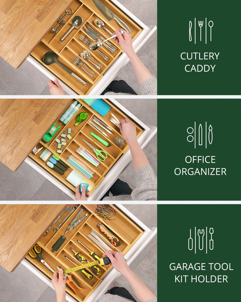 Silverware Drawer Organizer, Natural (9 Slots)