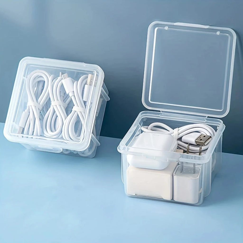 1pc data cable storage box with lid, charger, USB flash drive, headphone storage container, miscellaneous sorting box