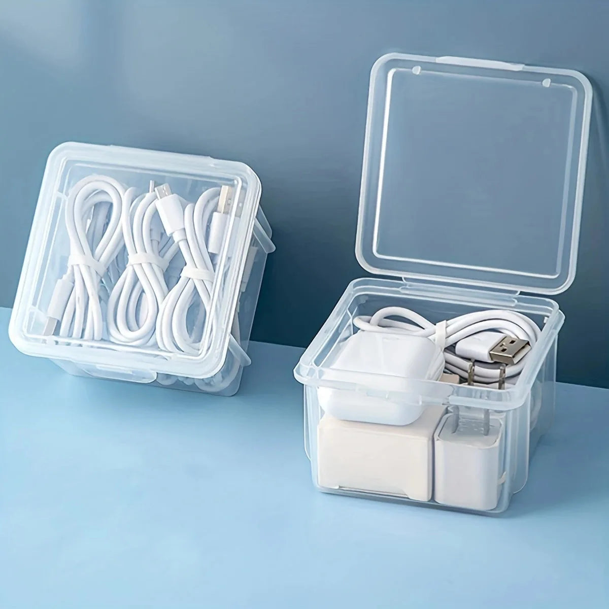 1pc data cable storage box with lid, charger, USB flash drive, headphone storage container, miscellaneous sorting box