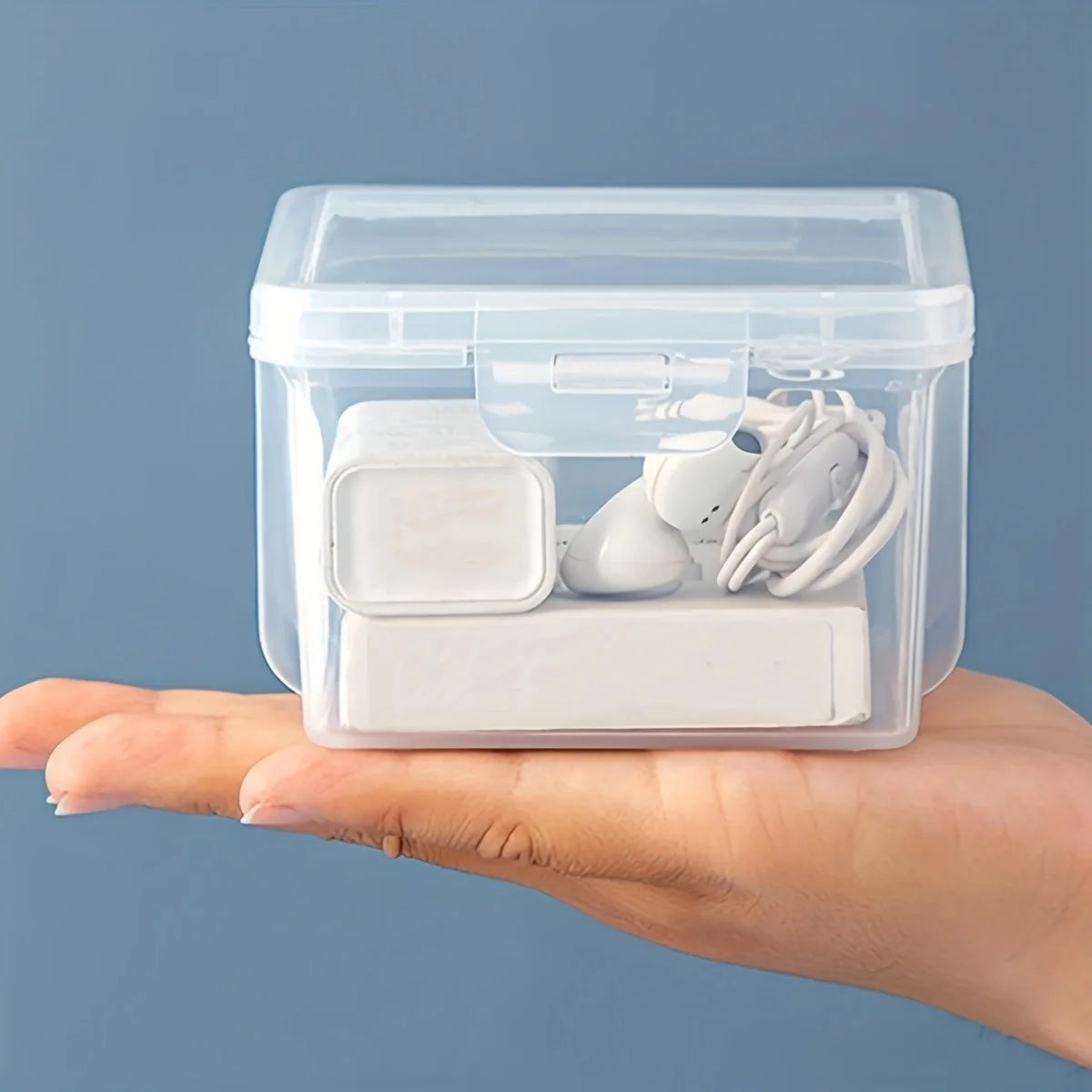 1pc data cable storage box with lid, charger, USB flash drive, headphone storage container, miscellaneous sorting box