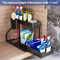 Under Sink Organizer Space Saving 2 Tier Pull Out Storage Box Durable Large Capacity Kitchen Bathroom Essential Drawer Organizer