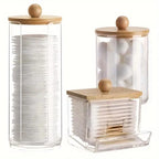 Bathroom Organizer Accessories Set Makeup Holder Storage with Clear Plastic Lids, Cotton Ball/Swabs Dispenser, Organizer Jar